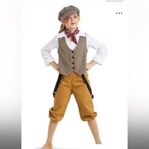 Kids Newsie Brown and White Dance Costume Vest and Pants Set